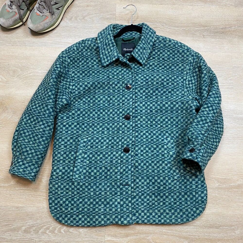 Madewell Belrose Shirt-Jacket in Jacquard Check Women's L Color Palm‎ - Picture 5 of 10